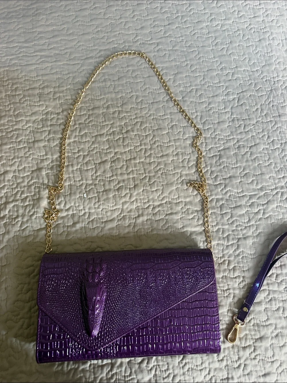 Purple Croc-Embossed Chain Shoulder Bag